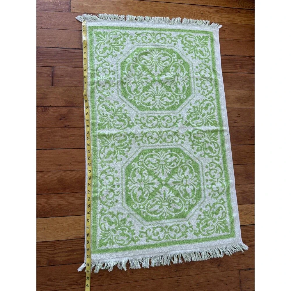 Green Fluer-de-lis Bath Towel Set 6pc Terry Cotton Blend Made USA Fringe